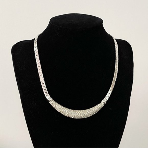 ✨Elegant Vintage Christian Dior Rhinestones Snake Chain Silver-tone Necklace - Picture 1 of 5